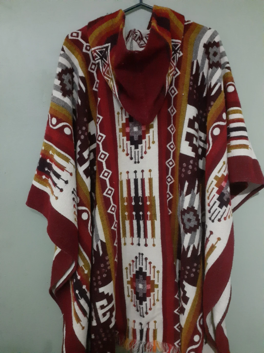Hooded Poncho with Geometric Pattern - photo 2