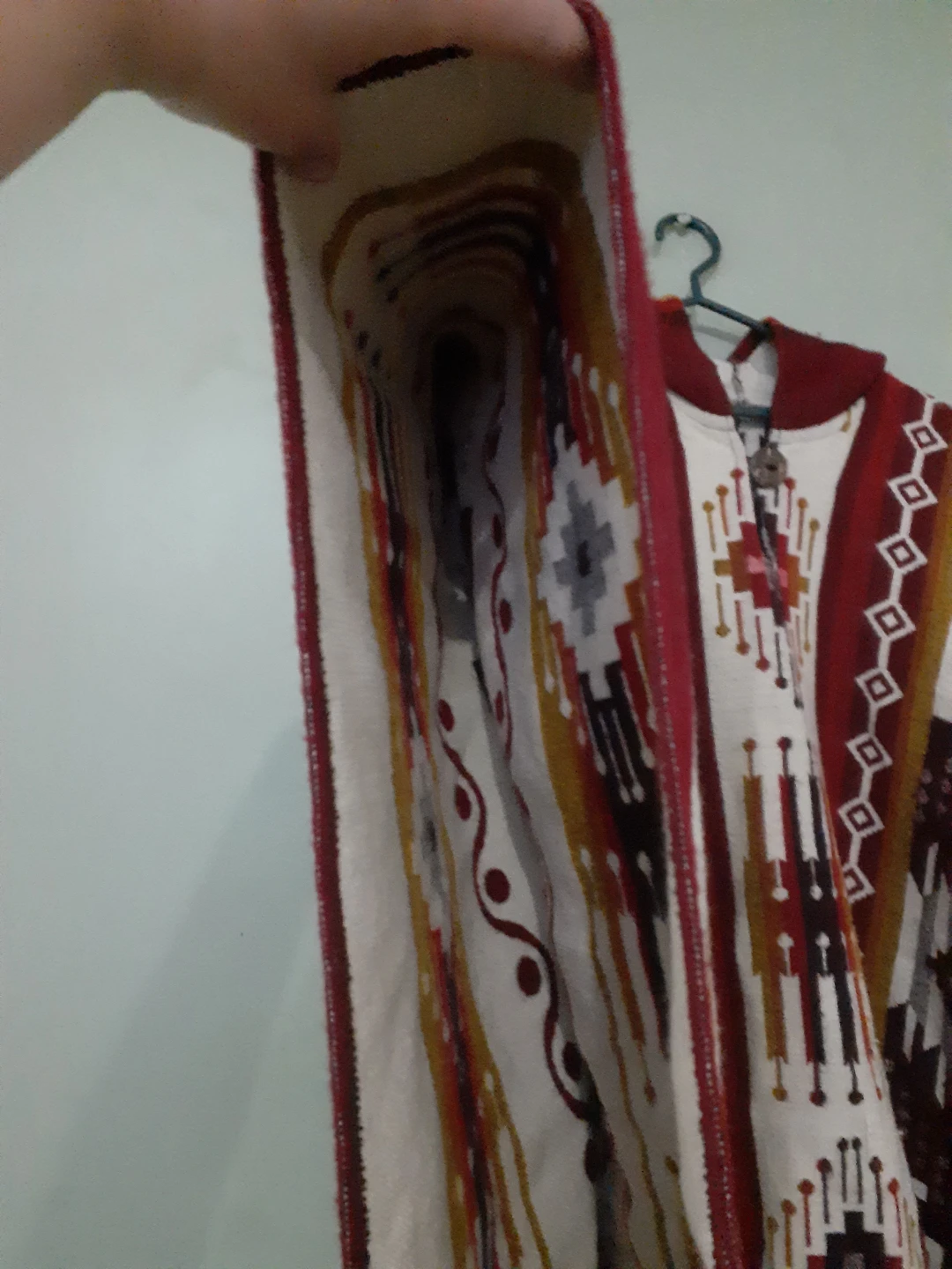 Hooded Poncho with Geometric Pattern - photo 3