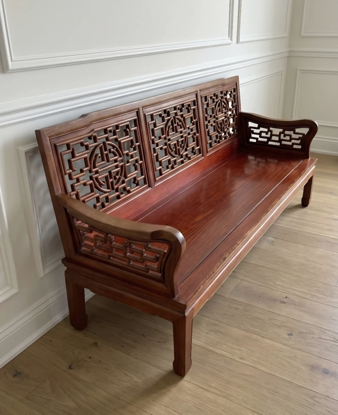 Vintage Handcarved Solid Elm  Bench & Two Matching Armchairs - photo 3