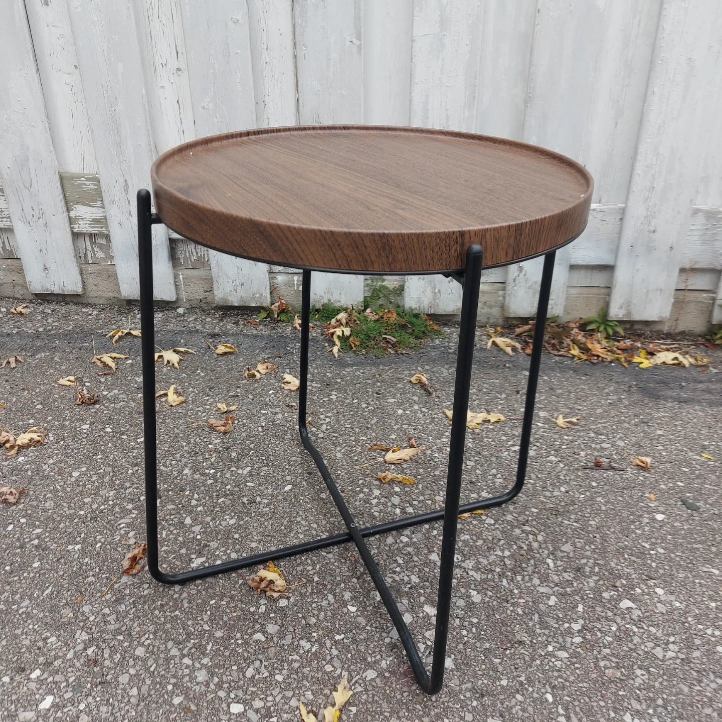 Small Round Coffee/Side Table with Black Metal Base