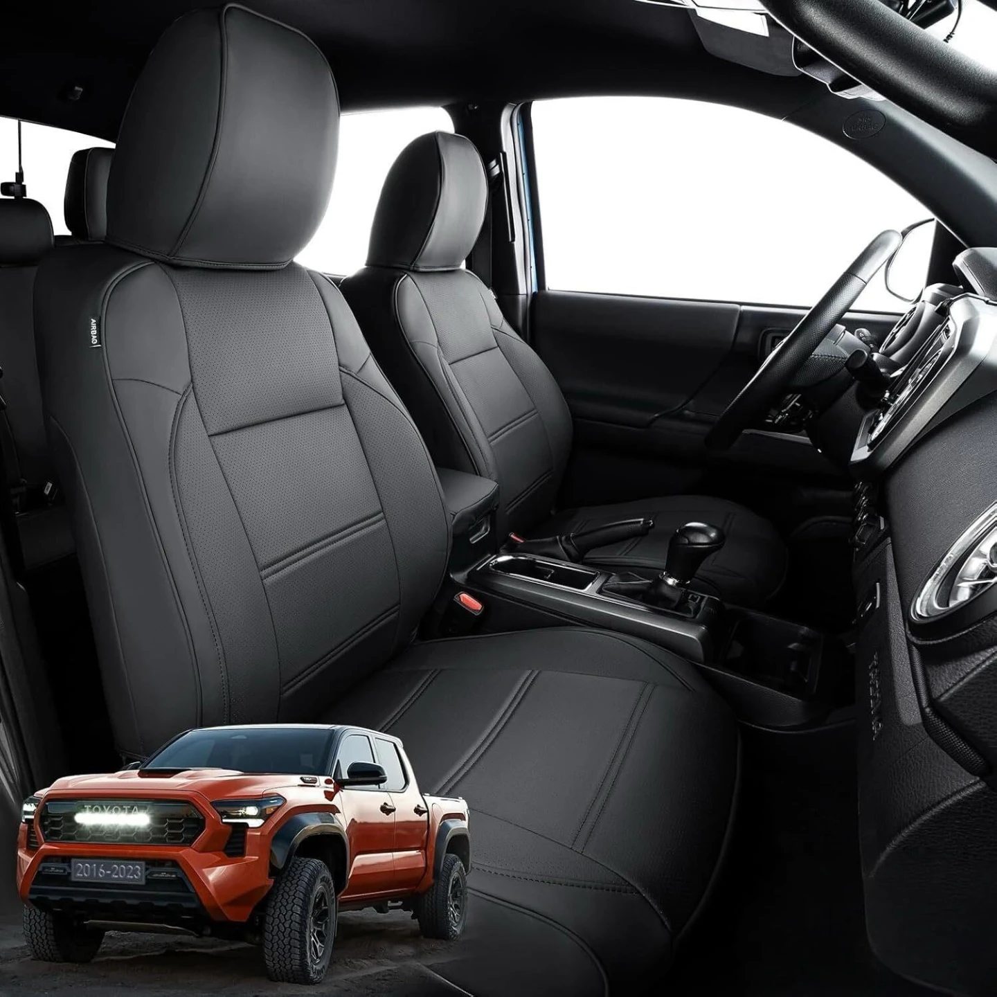 Black Leather Seat Covers for Toyota Tacoma 2016-2023