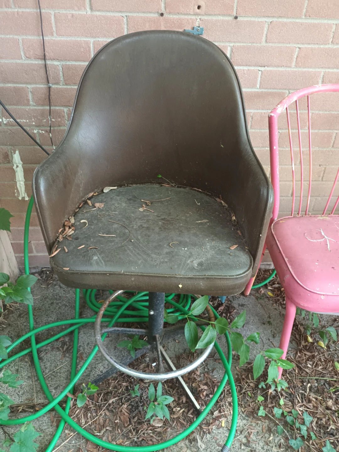 Old school Brown Bar Stool with Metal Base