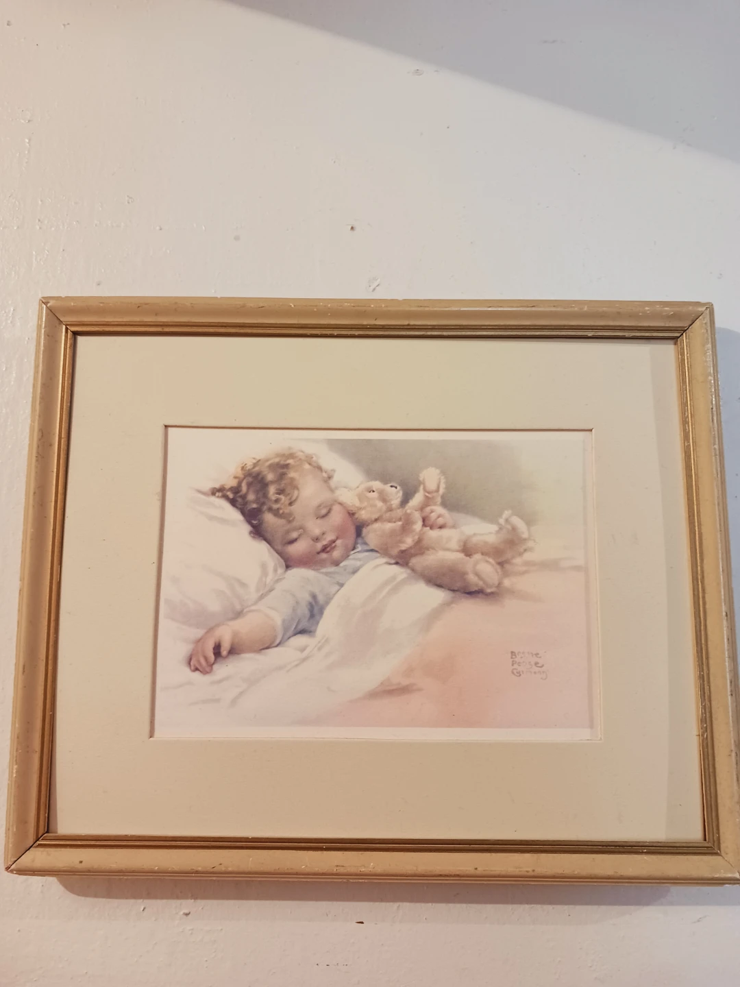 Framed Print of Sleeping Baby with Teddy Bear - photo 2