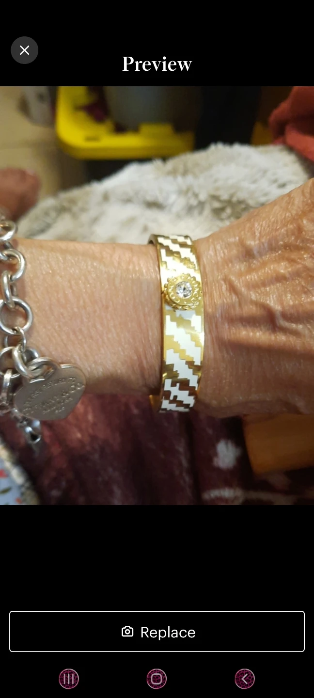 Coach Gold & White Zigzag Bangle Bracelet with Crystal Accent