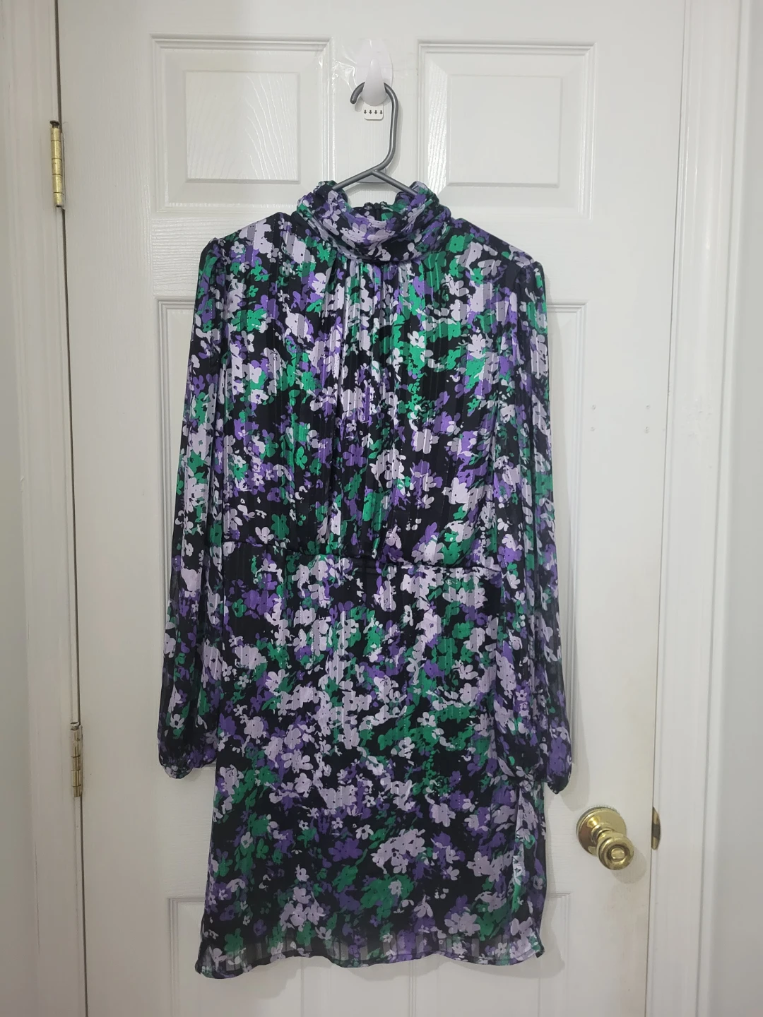 Floral Pleated Mock Neck Mini Dress