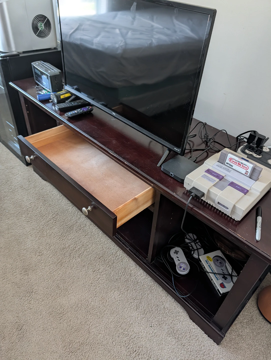 Dark Wood TV Stand with Drawers