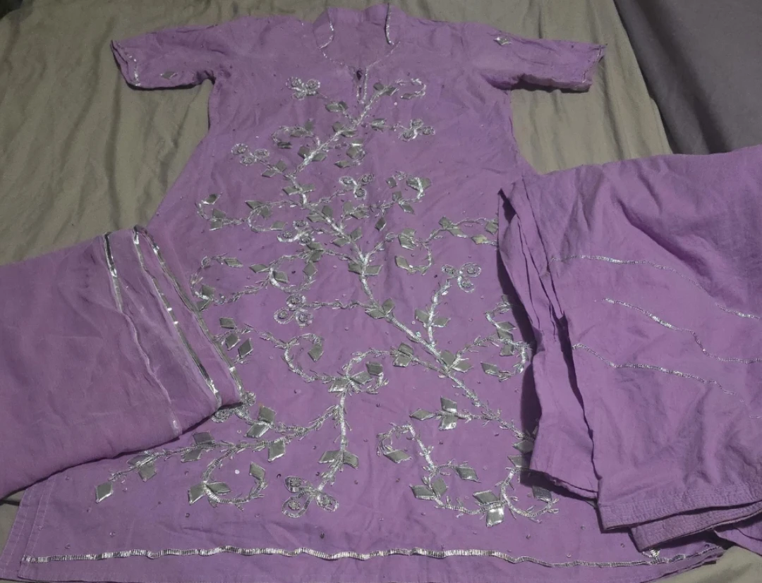 Purple  gotta  patti Kurti with Pants and Dupatta