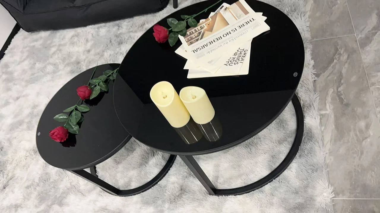 Black Nesting Coffee Tables with Glass Tops