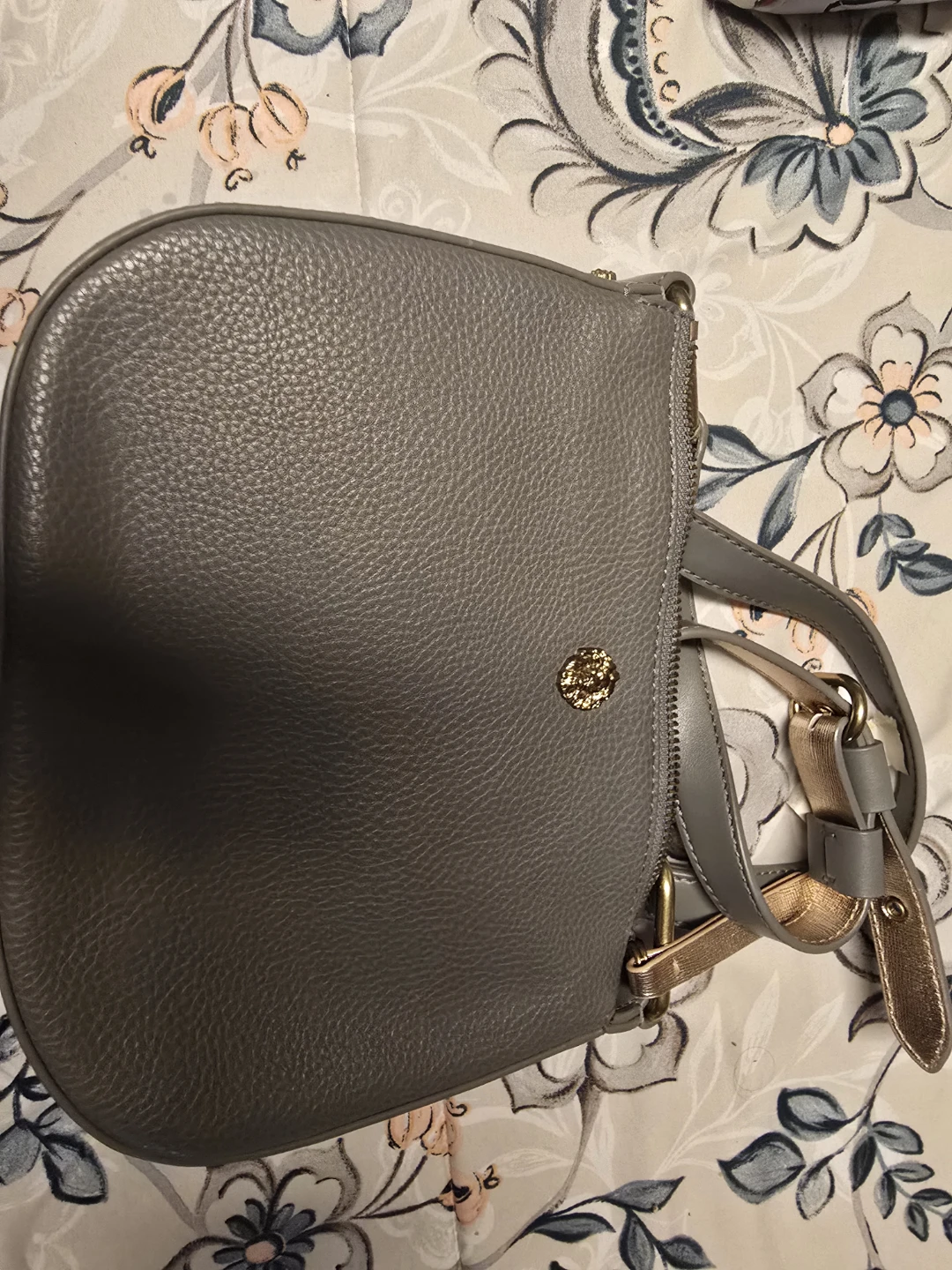 Ann klein Grey Pebbled Leather Crossbody Bag