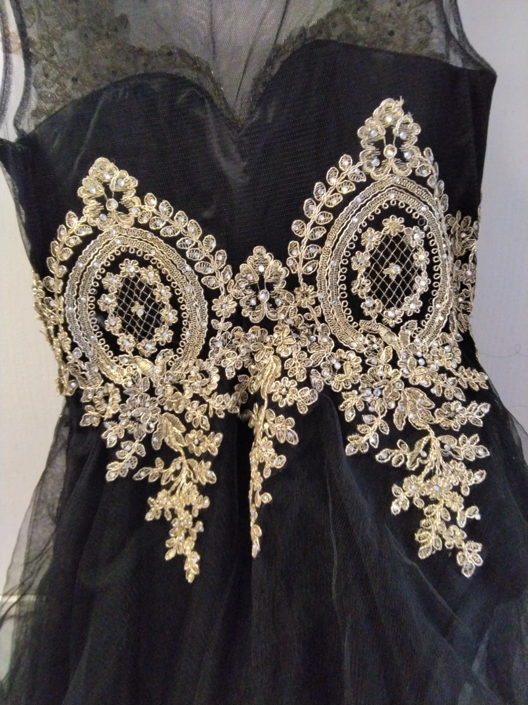Black & Gold Embellished Tulle Dress