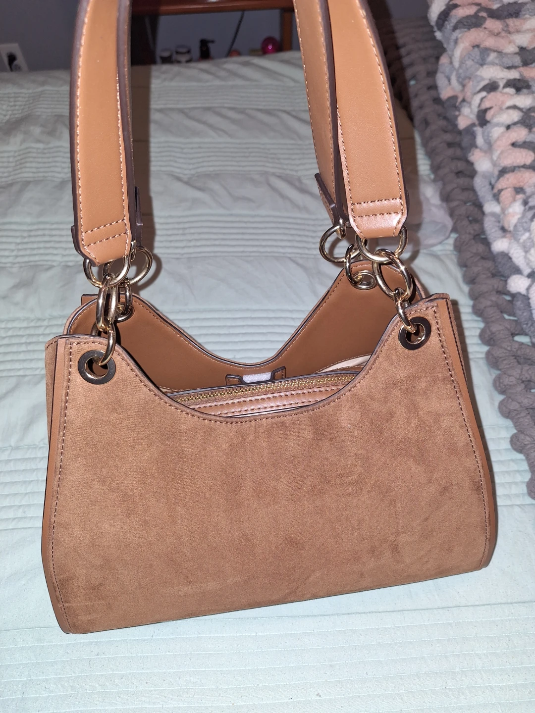 Brown Suede and Faux Leather Handbag - photo 2