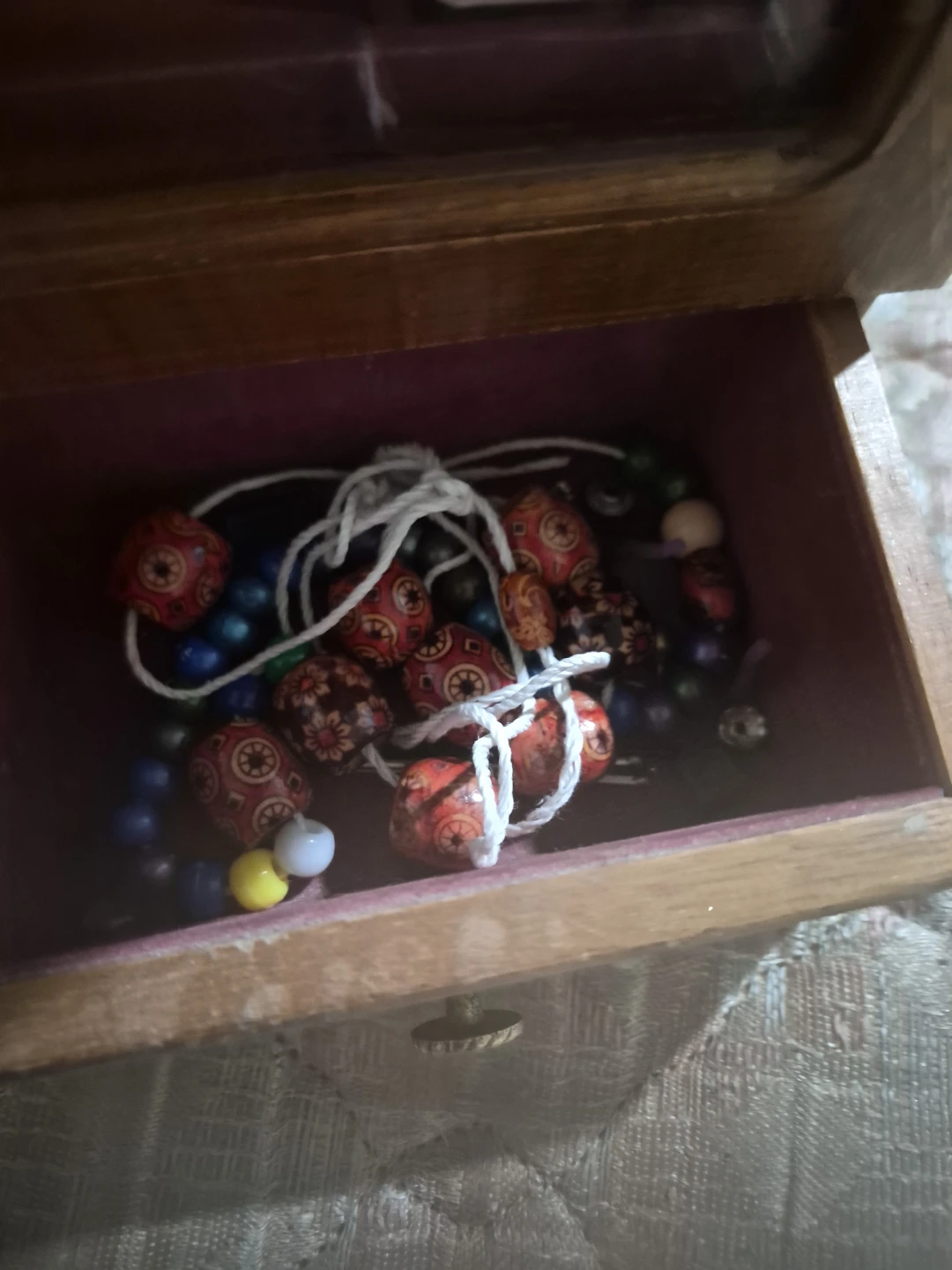 Wooden Jewellery Box with Assorted Beads and Earrings - photo 3