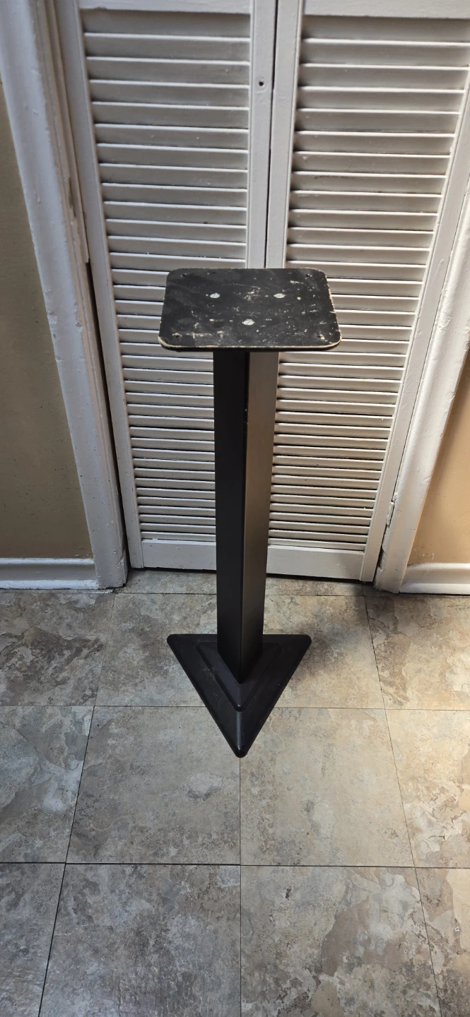 Metal Stand With Wood Base.