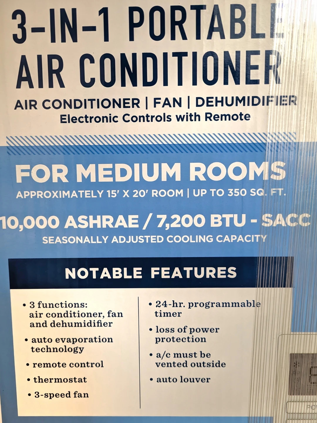 [Like New] GE Portable AC 10,000 ASHRAE / 7,200 BTU SACC - photo 2