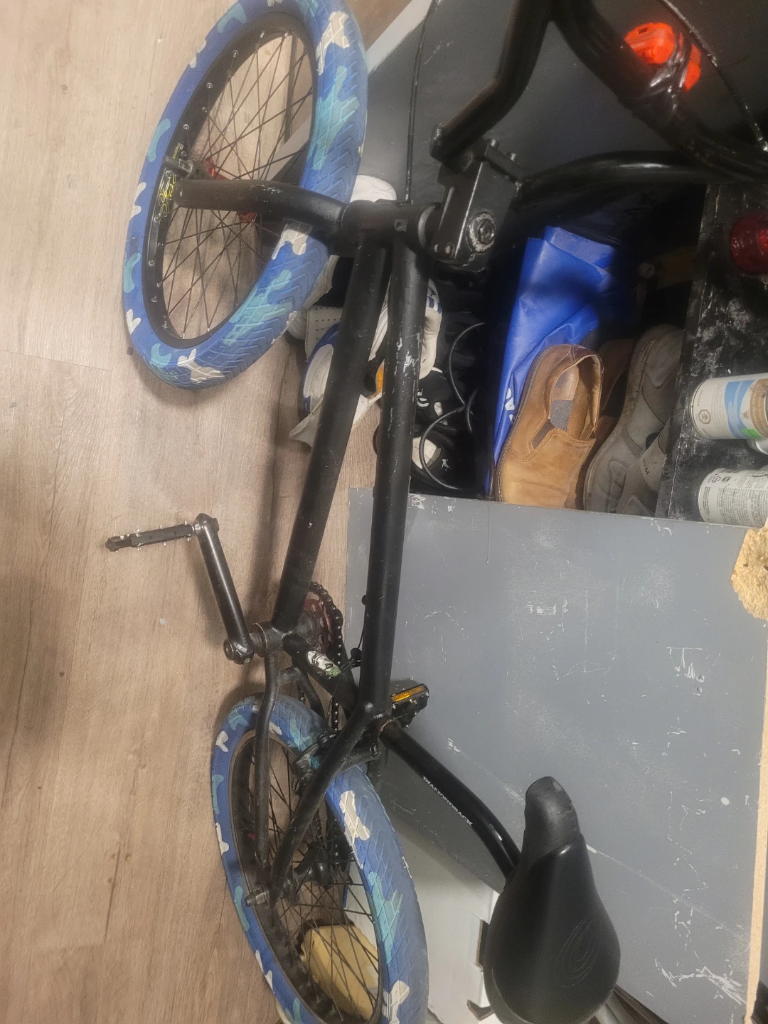 Black BMX Bike with Blue Camo Tires