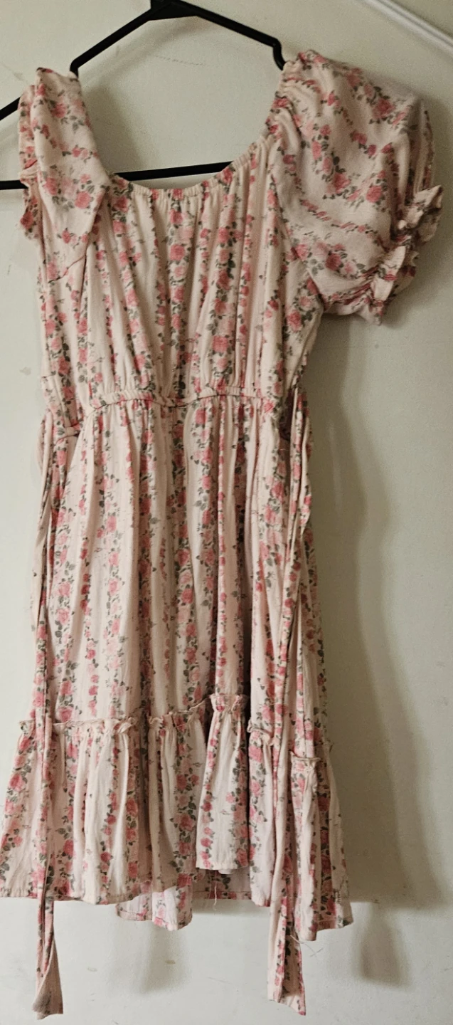 Pink Floral Puff Sleeve Midi Dress - photo 2