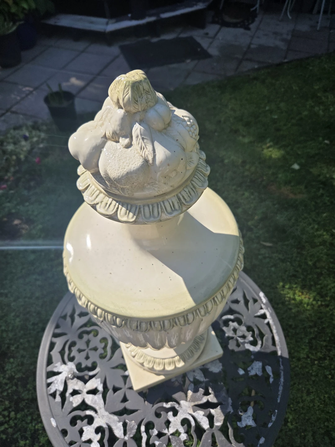 Cream Decorative Urn with Lid - photo 3