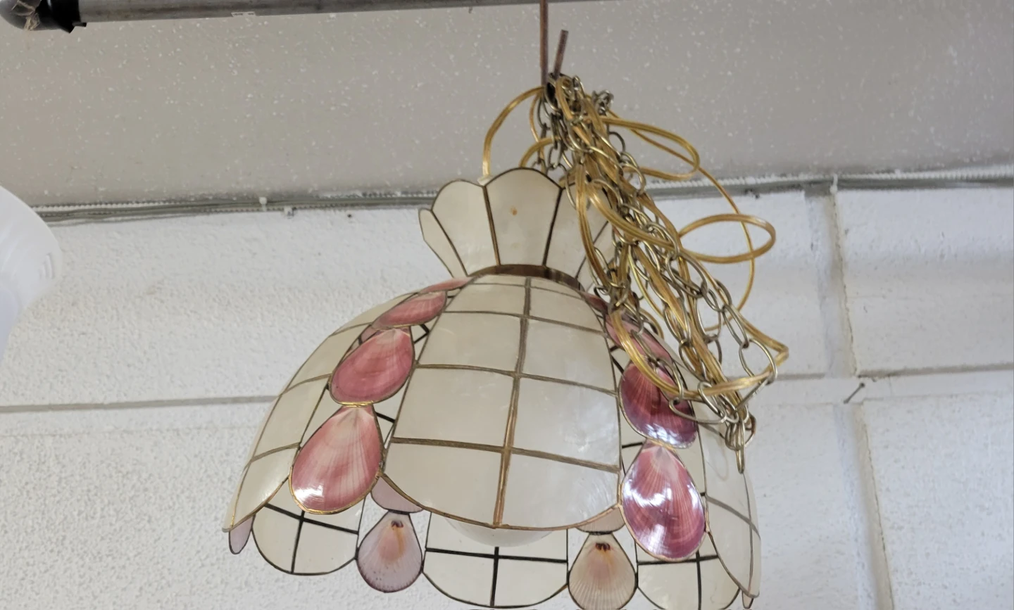 Vintage Tiffany Capiz Shell Chandelier Pendant Swag Lamp - photo 2