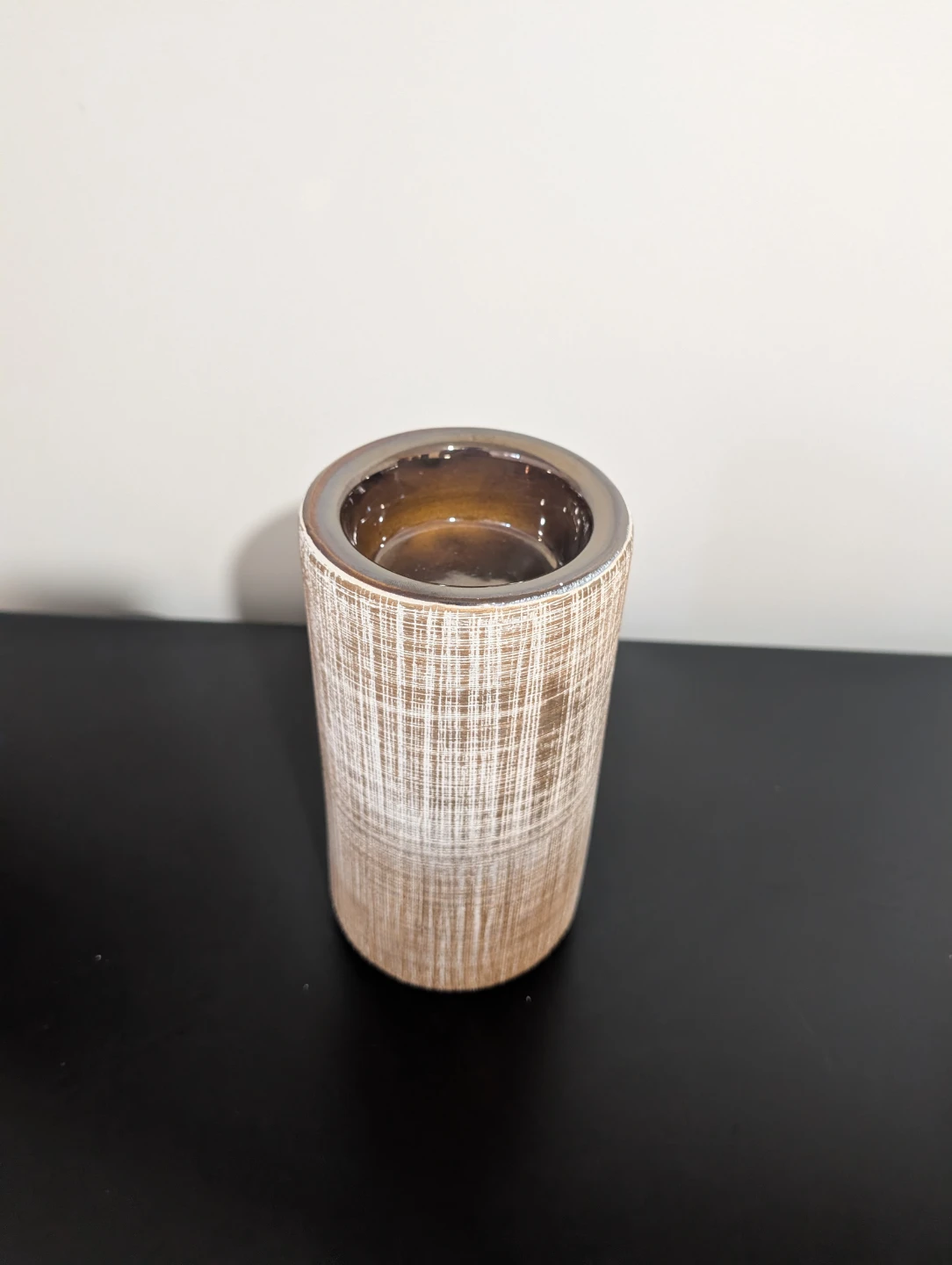 Brown and White Textured Candle Holder