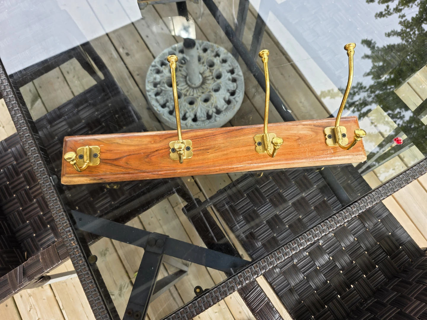 Wooden Coat Rack with Brass Hooks
