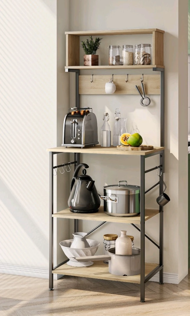 Kitchen Baker's Rack with Shelves Oak light