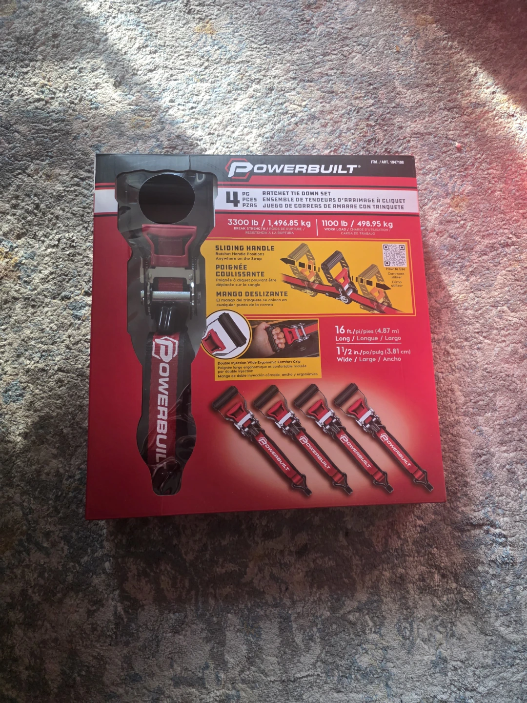 Powerbuilt 4 Pc Ratchet Tie Down Set