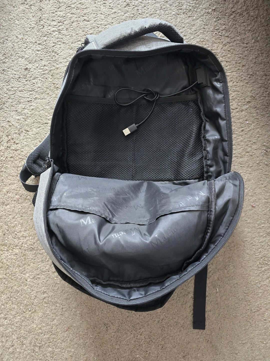 Matein Grey Backpack with USB Charging Port - photo 2