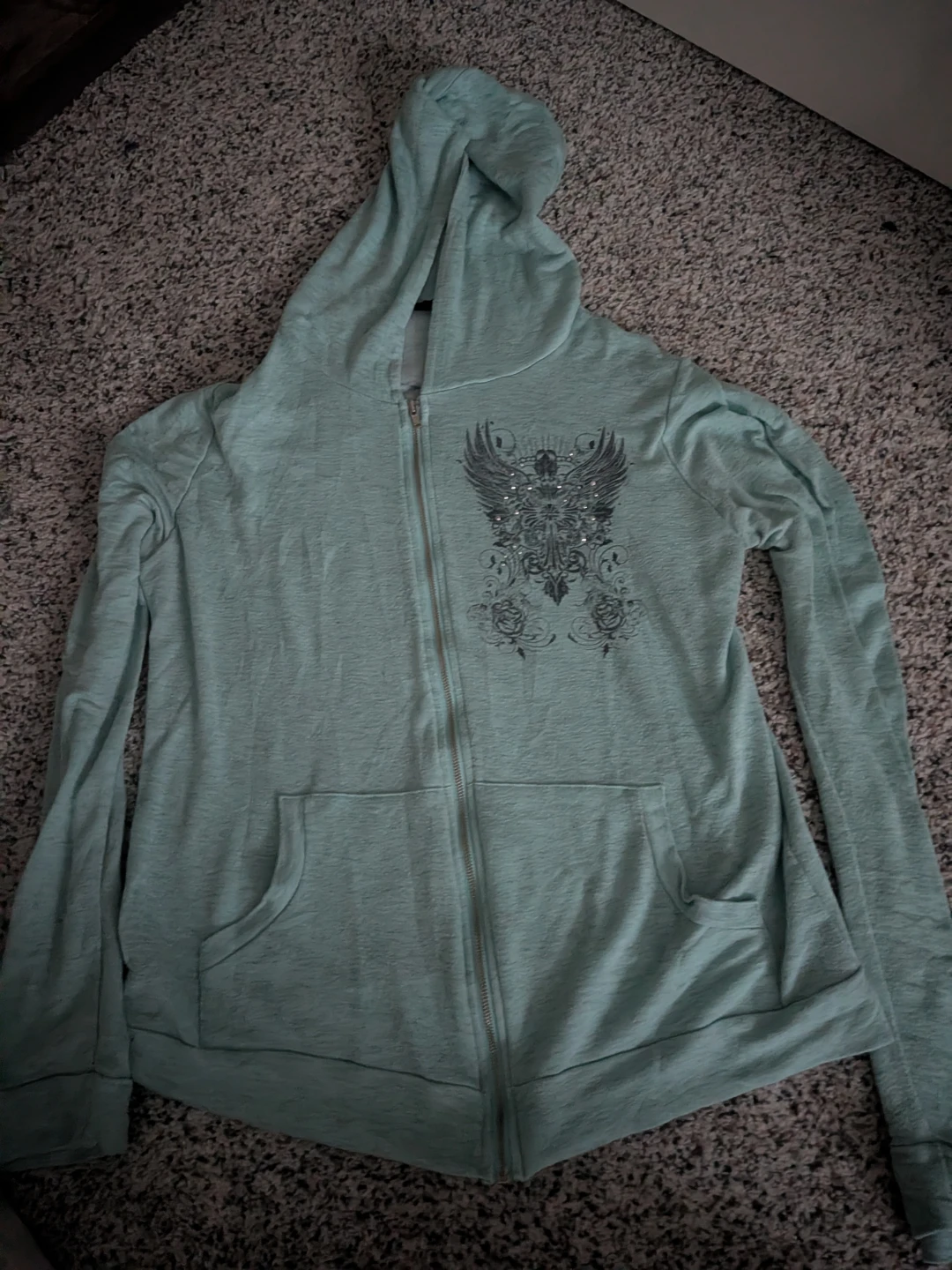 Teal affliction type women's sweater