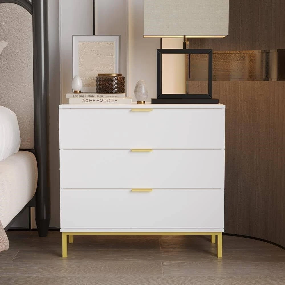 BN<>White 3-Drawer Dresser with Gold Legs