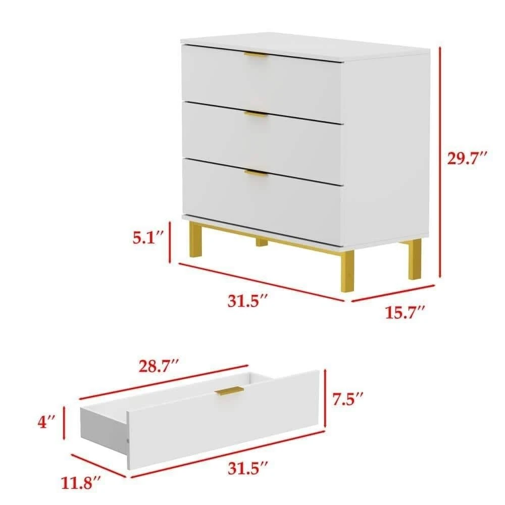 BN<>White 3-Drawer Dresser with Gold Legs - photo 3