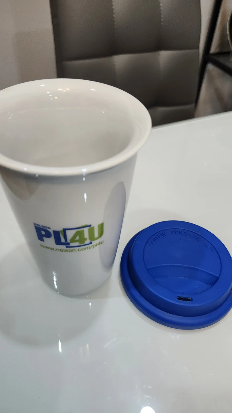Nelson PI4U Ceramic Travel Mug with Blue Lid