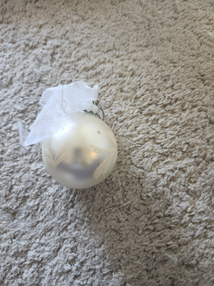 White Frosted Christmas Ornament with Glitter Detail