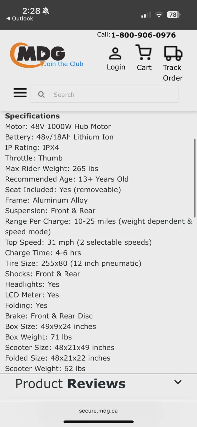 MotoTec Fury 1000W Dual Motor Electric Scooter - photo 2