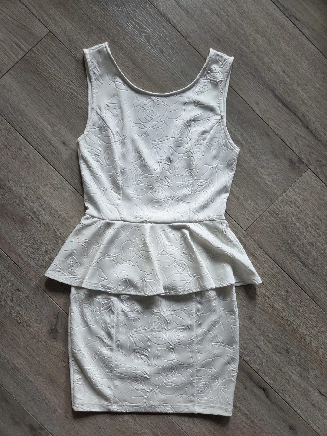 White Peplum Dress with Rose Pattern