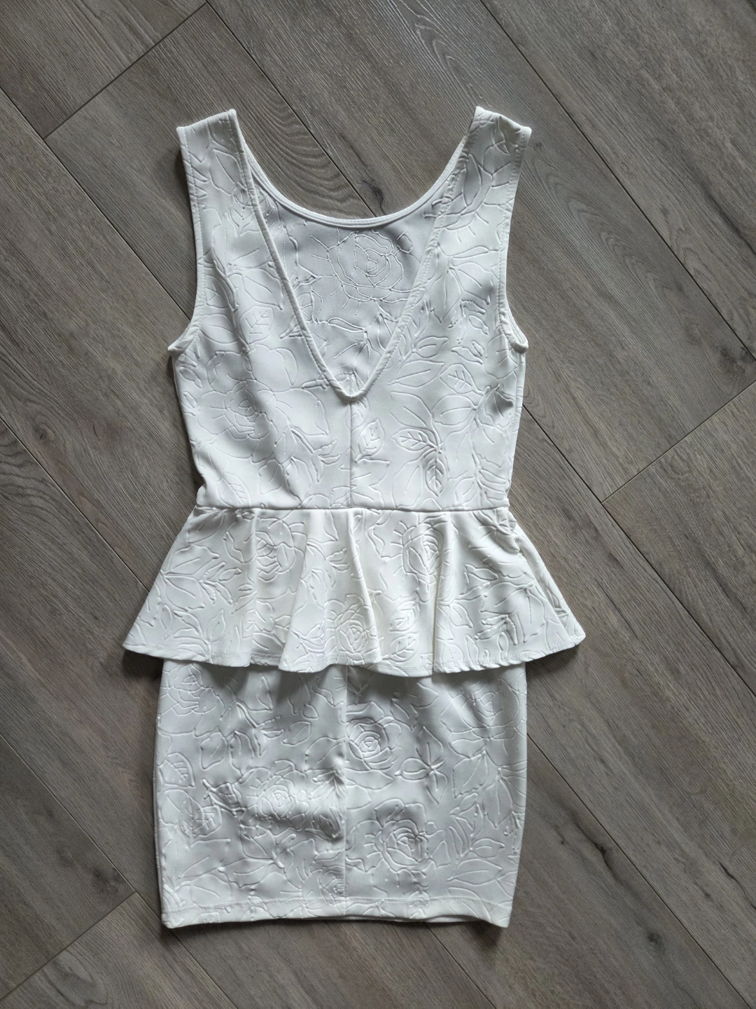 White Peplum Dress with Rose Pattern - photo 2