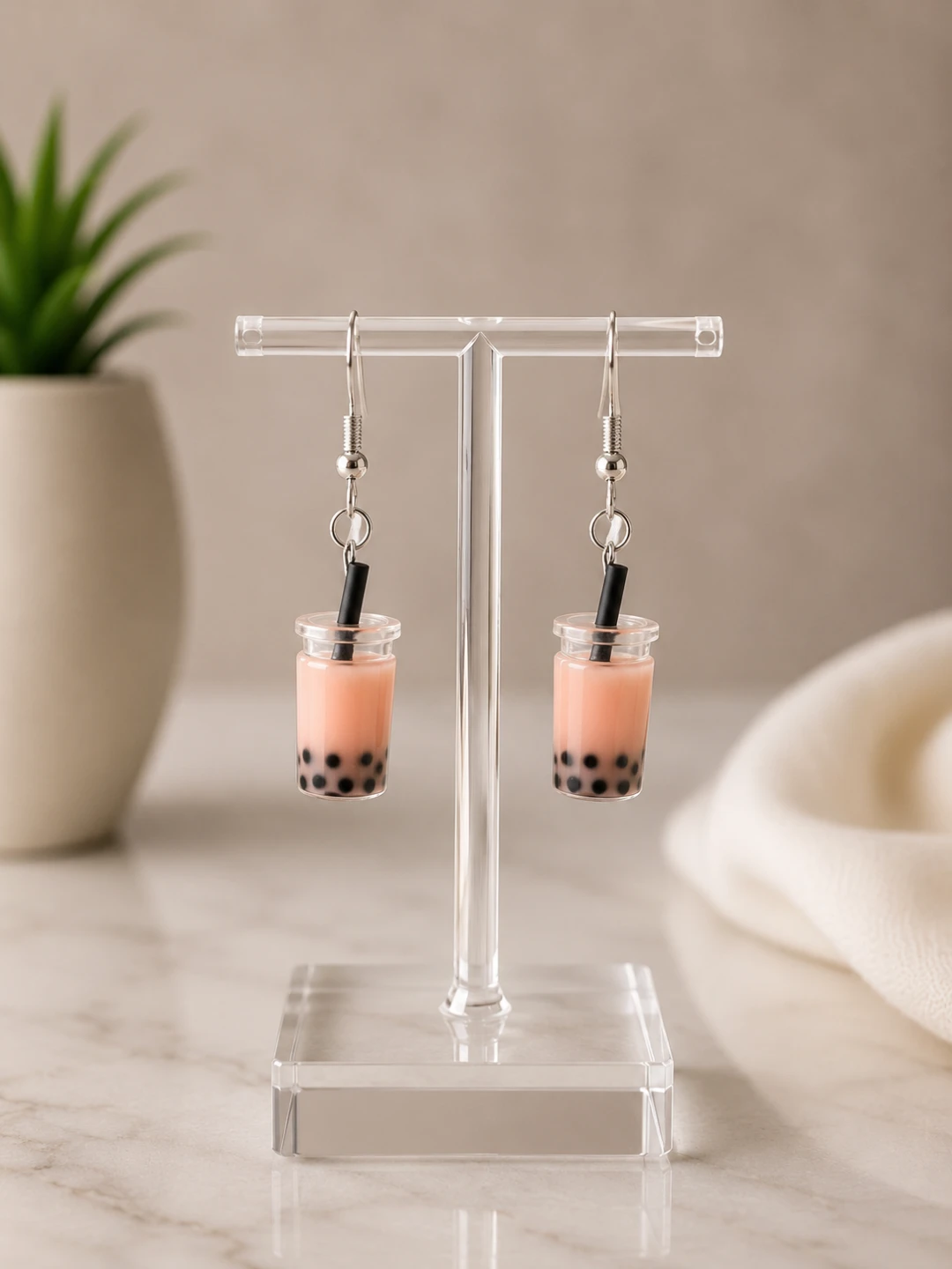 Boucles d'oreilles bubble tea rose