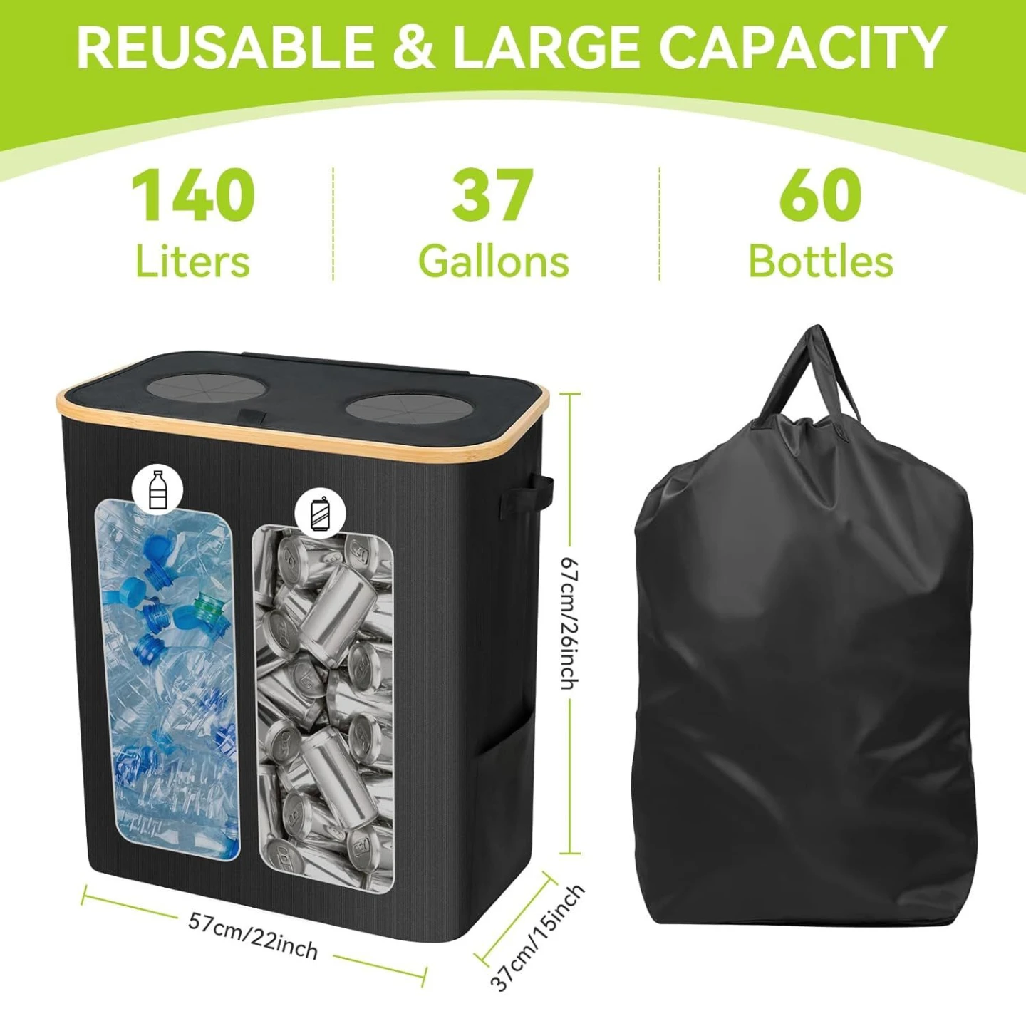 Laundry Hamper with 2 Washable Detachable Bags - BRAND NEW - photo 2