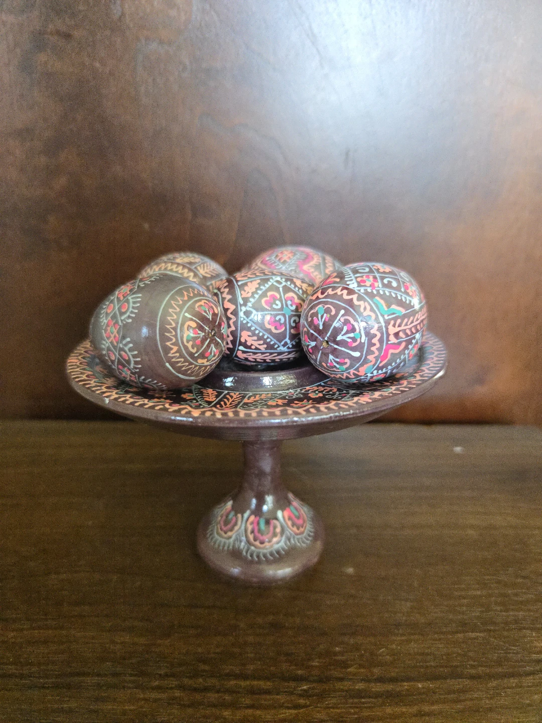 Decorative Hand-Painted Ukranian Easter Eggs with Stand