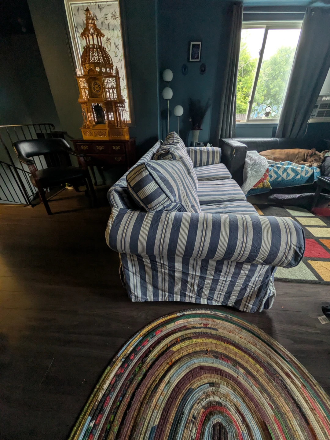 Blue Striped Sofa Couch - photo 3