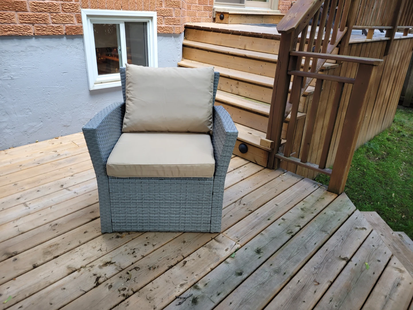 Grey Wicker Patio Chair with Beige Cushion - photo 3