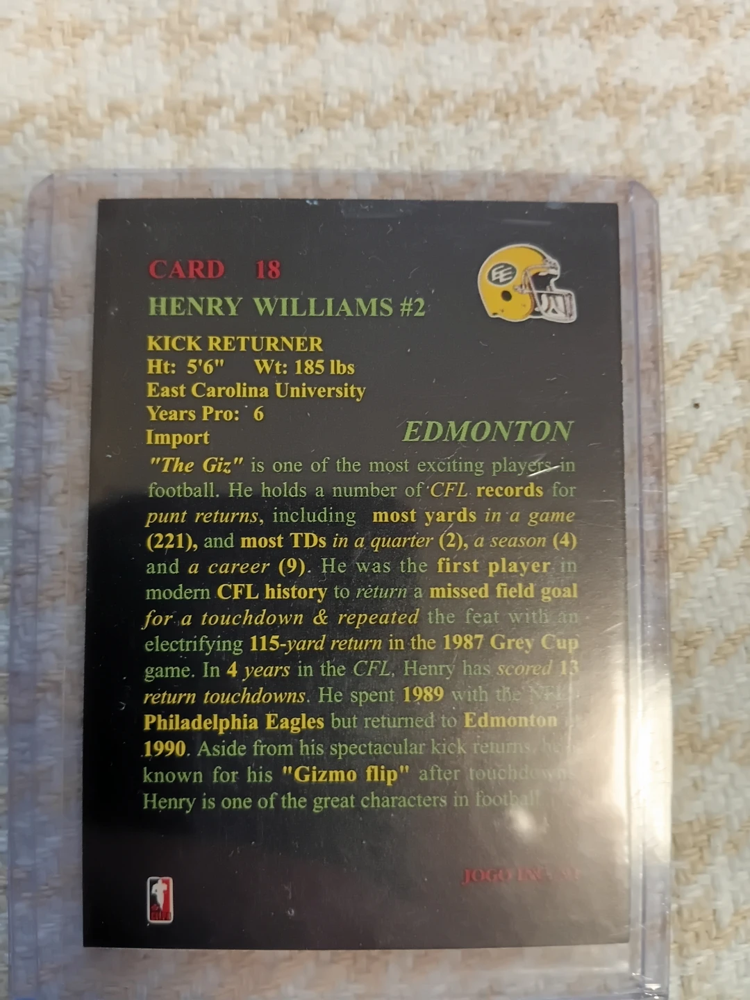 Henry Williams #2 CFL Football Card - Eskimos - photo 2