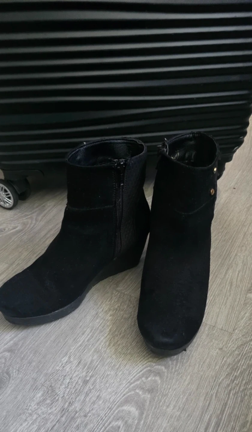 Black Suede Wedge Ankle Boots - photo 2