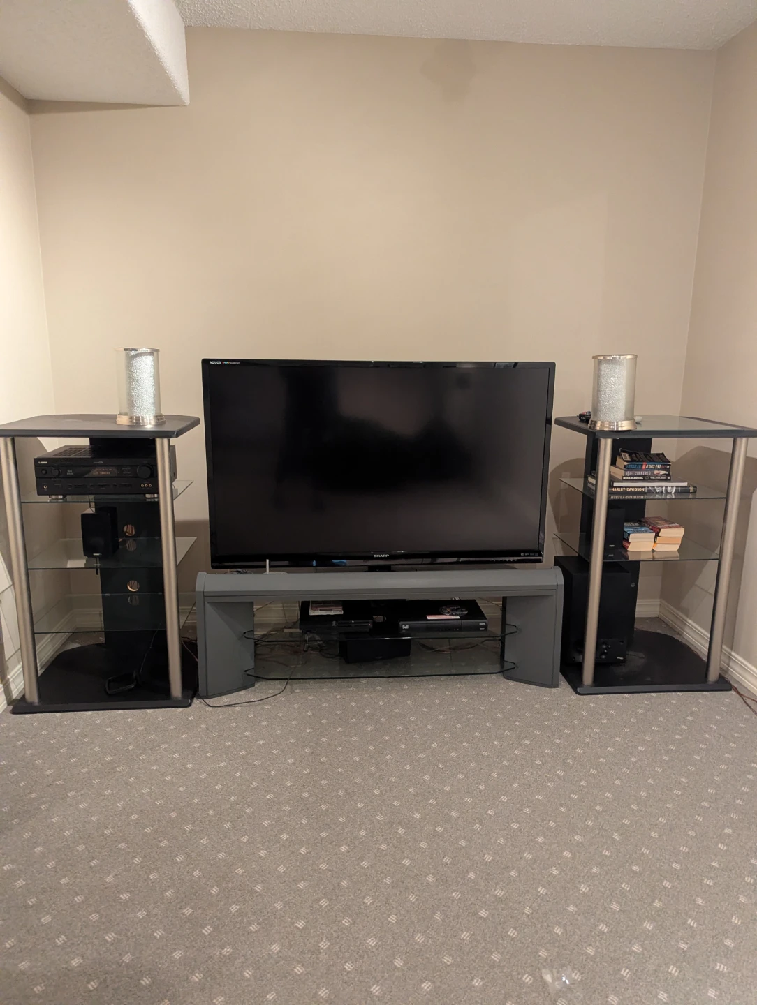 Entertainment display with Stand and 2 Side Shelves
