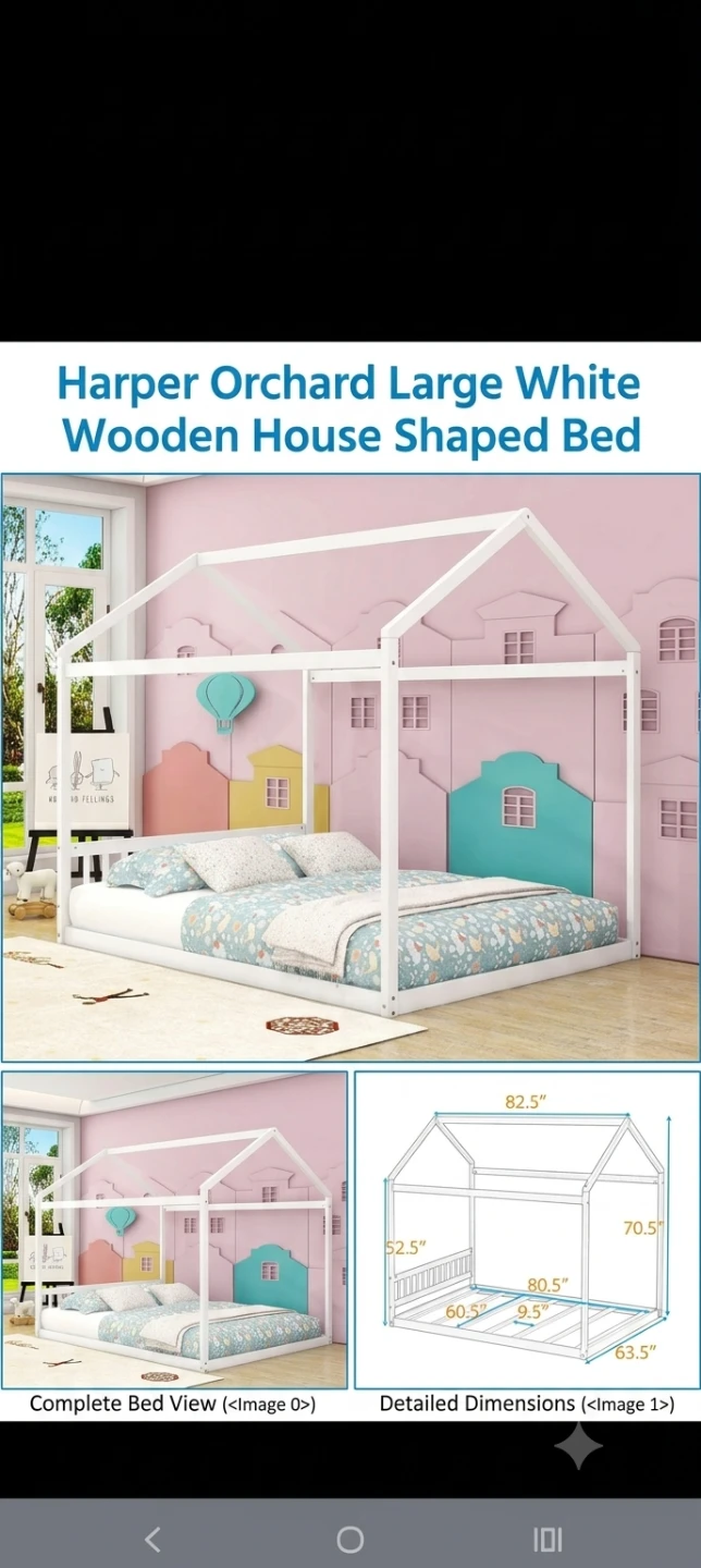 Harper Orchard Large White Wooden House Shaped Bed