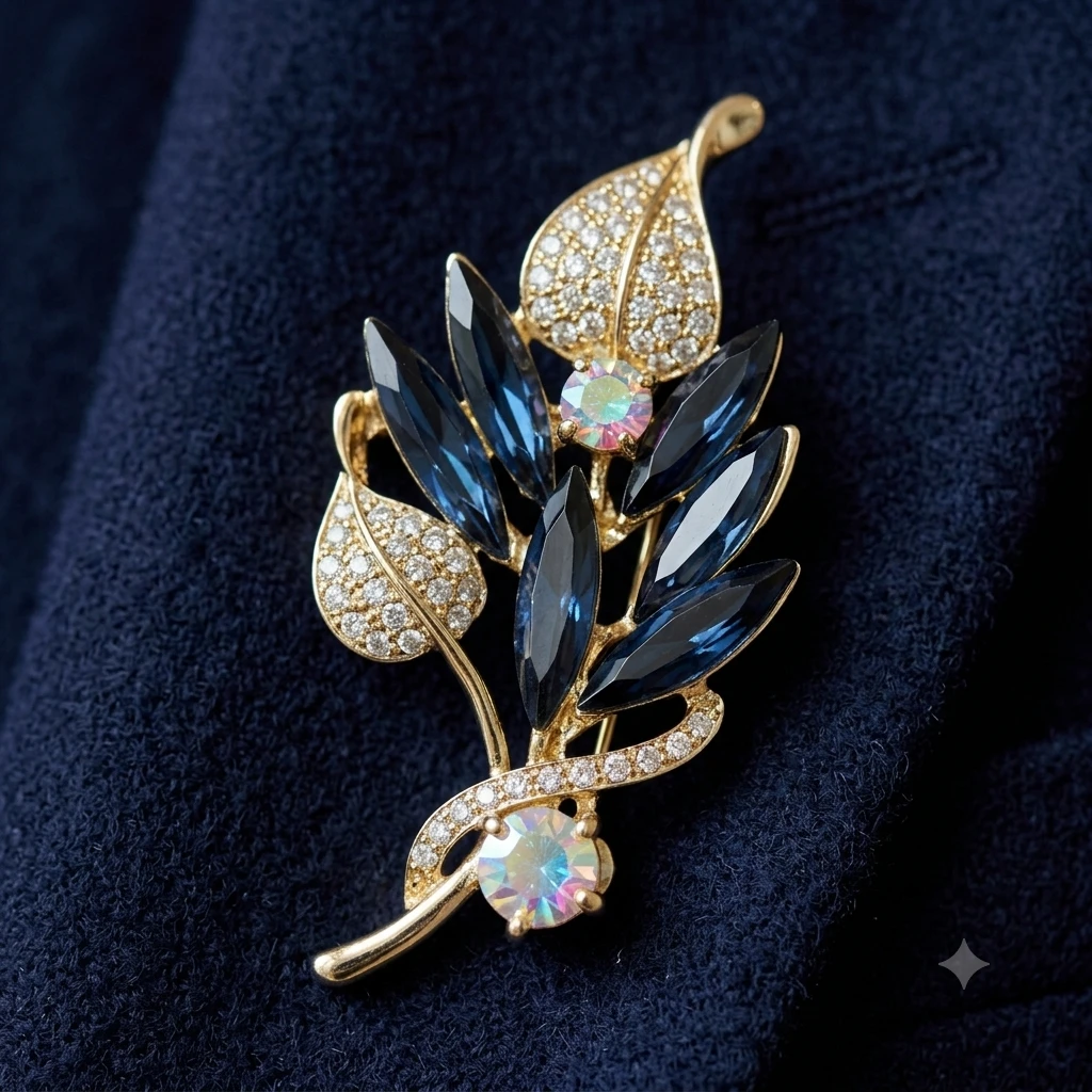 ✨ Navy Blue Leaf Brooch by Rabloo Accessories - photo 3