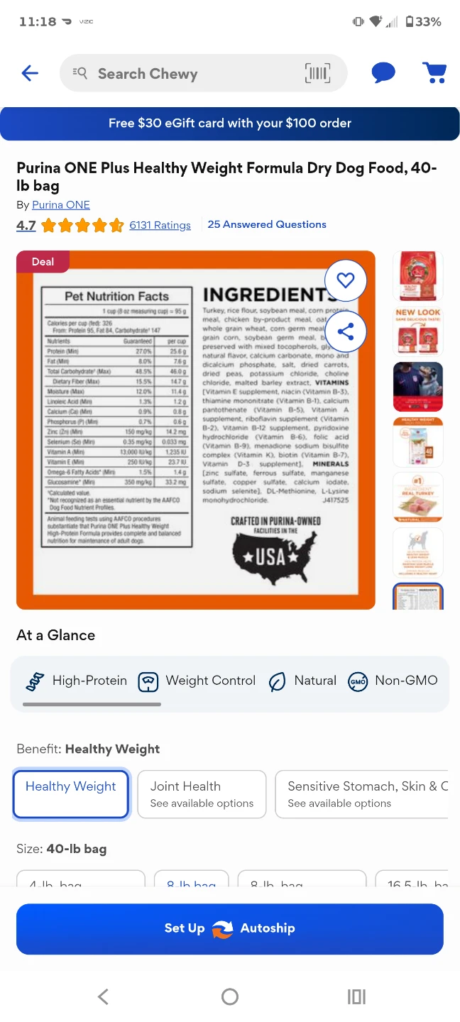 Purina ONE Plus Healthy Weight Formula Dry Dog Food, 40-lb Bag - photo 2