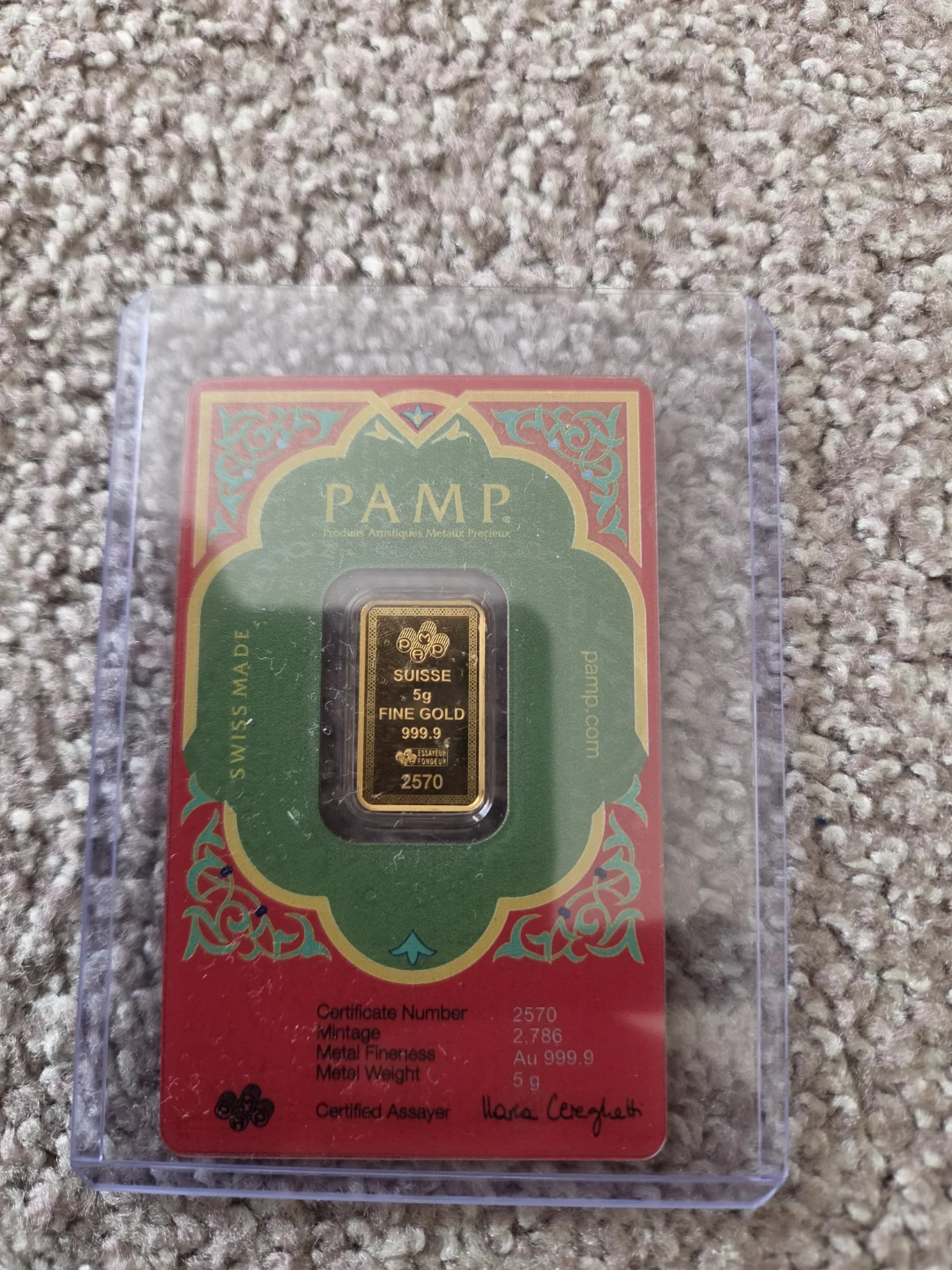 PAMP Suisse 5g Fine Gold Bar Arabic Ayatal Korsi - photo 2