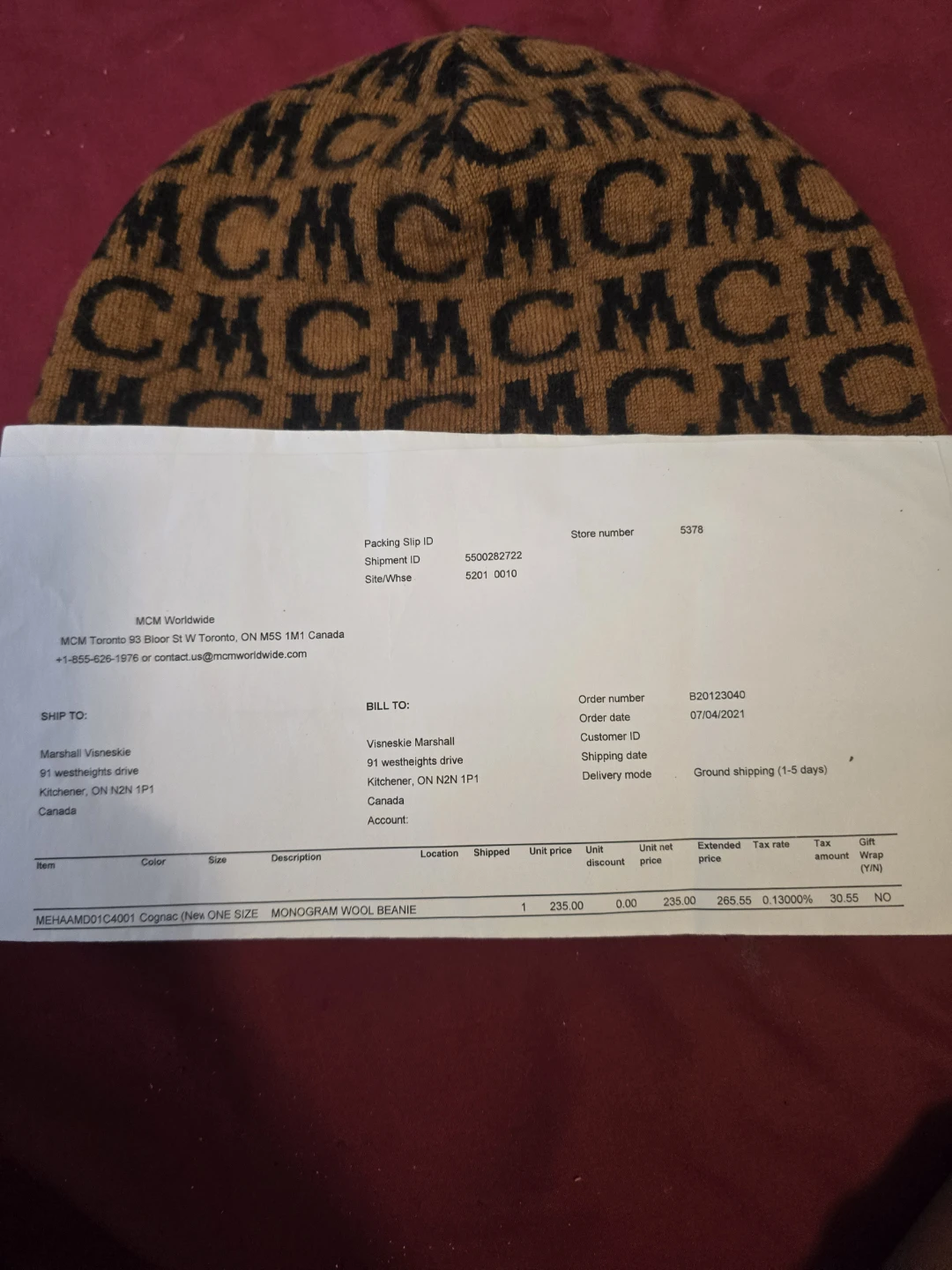 MCM Monogram Wool Beanie - Cognac - One Size