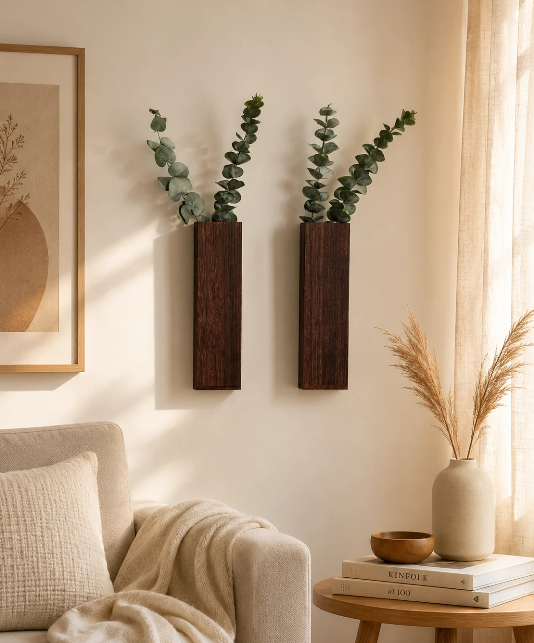 Set of 2 Wooden Wall Vases