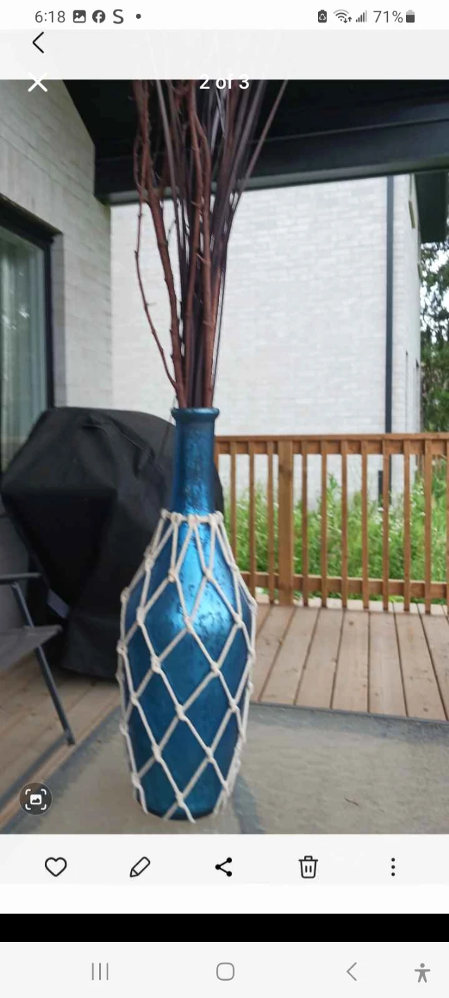 Blue Glass Vase with Nautical Netting and Branches
